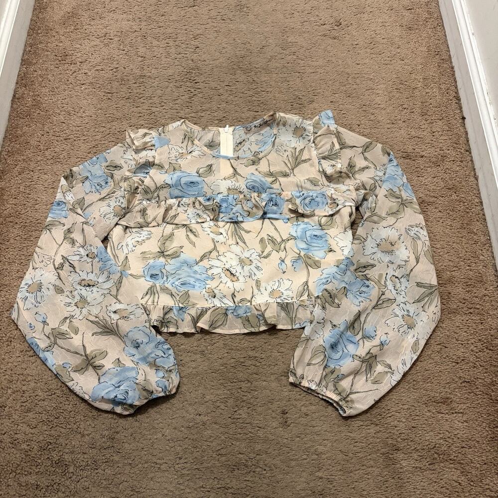 For Love and Lemons Cadence Floral Sheer Burnout Crop Top L? Ruffle *READ